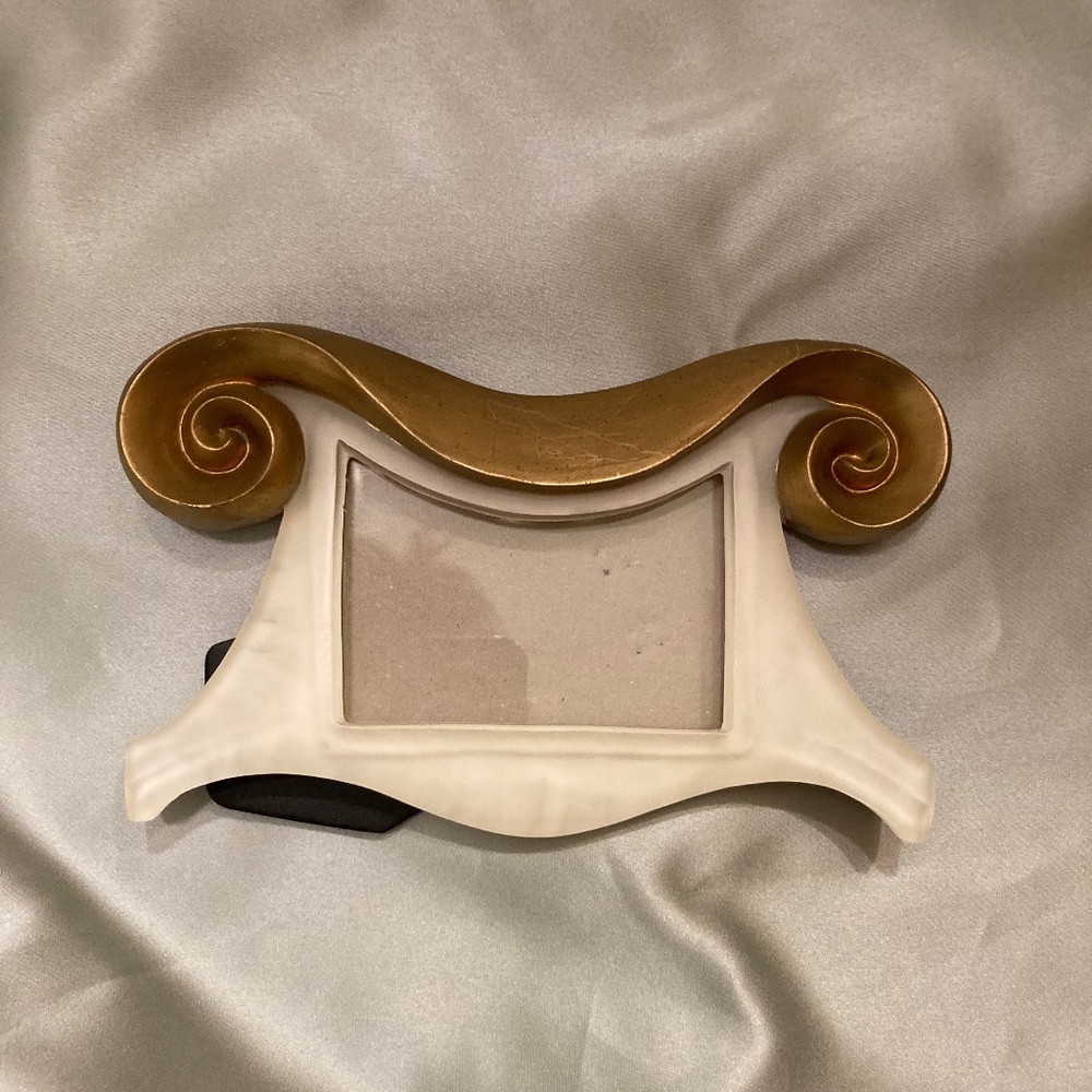 Picture Photo Frame 2”x3” Metallic Gold Tone and Opaque White Plastic With Glass